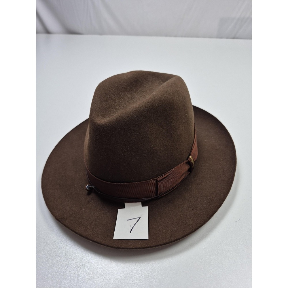Borsalino Alessandria Fedora Hat Fitted Mens 7 Brown Felt Leather Lined Italy